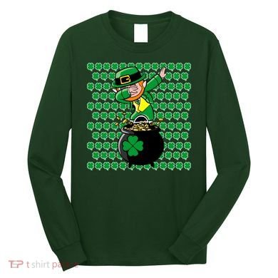 Irish Dabbing Leprechaun Shamrocks Funny Dab St. Patrick's Day Long Sleeve Shirt