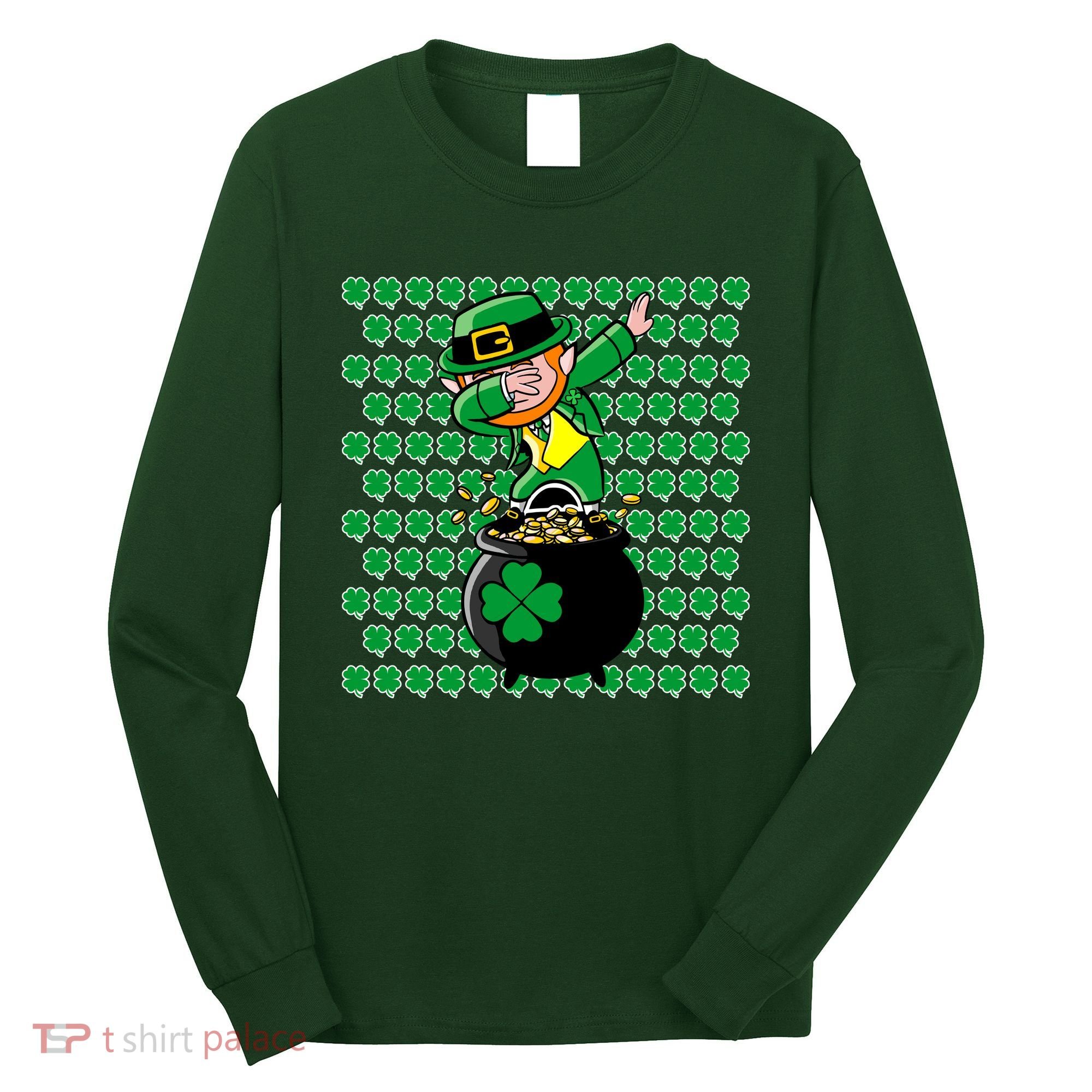 Irish Dabbing Leprechaun Shamrocks Funny Dab St. Patrick's Day Long Sleeve Shirt