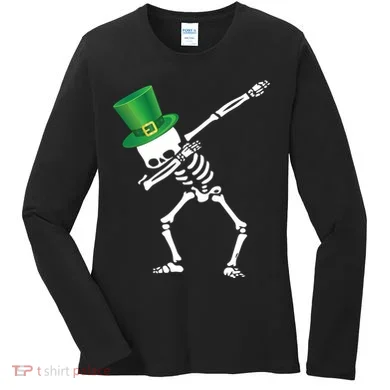 Irish Dabbing Skeleton St. Patrick's Day Women's Long Sleeve Shirt