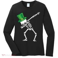 Irish Dabbing Skeleton St. Patrick's Day Women's Long Sleeve Shirt thumb 0