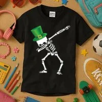 Irish Dabbing Skeleton St. Patrick's Day Kids T-Shirt thumb 3