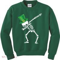 Irish Dabbing Skeleton St. Patrick's Day Kids Sweatshirt thumb 0