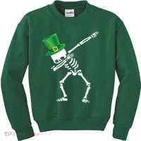 Irish Dabbing Skeleton St. Patrick's Day Kids Sweatshirt thumb 0