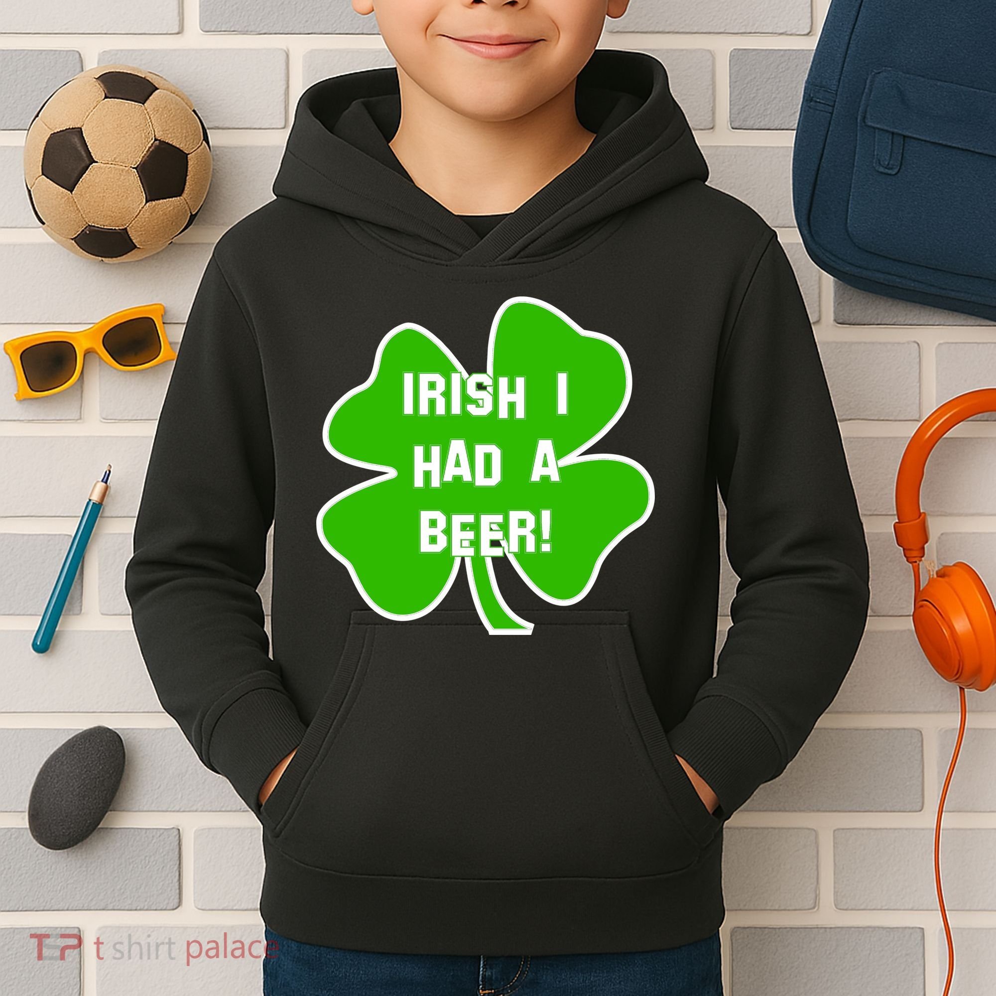 Irish I Had A Beer Clover St. Patrick's Day Kids Hoodie