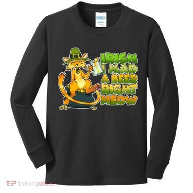 Irish I had A Beer Right Meow Kids Long Sleeve Shirt