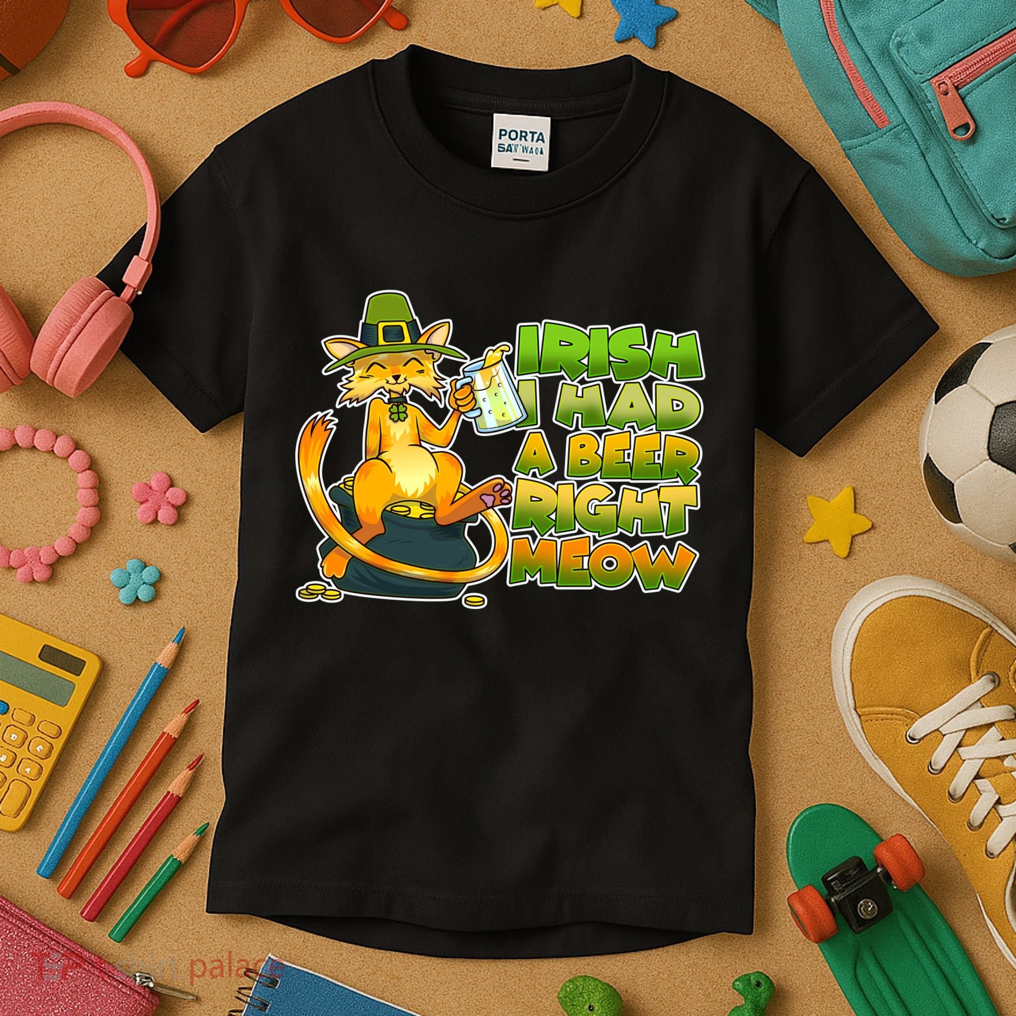 Irish I had A Beer Right Meow Kids T-Shirt
