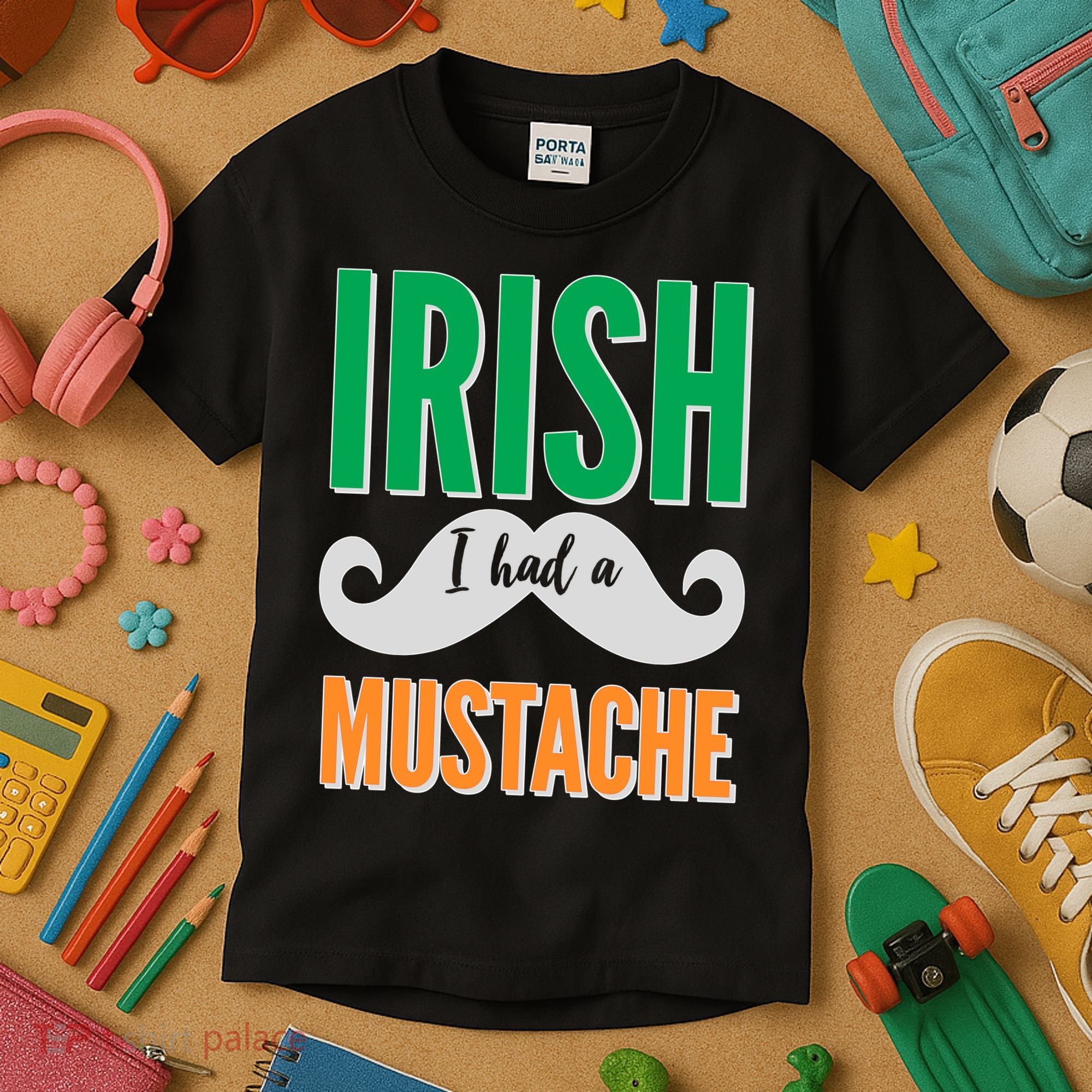 Irish I Had A Mustache Kids T-Shirt
