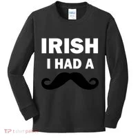 Irish I had A Mustache Funny Kids Long Sleeve Shirt thumb 0
