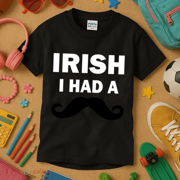Irish I had A Mustache Funny Kids T-Shirt