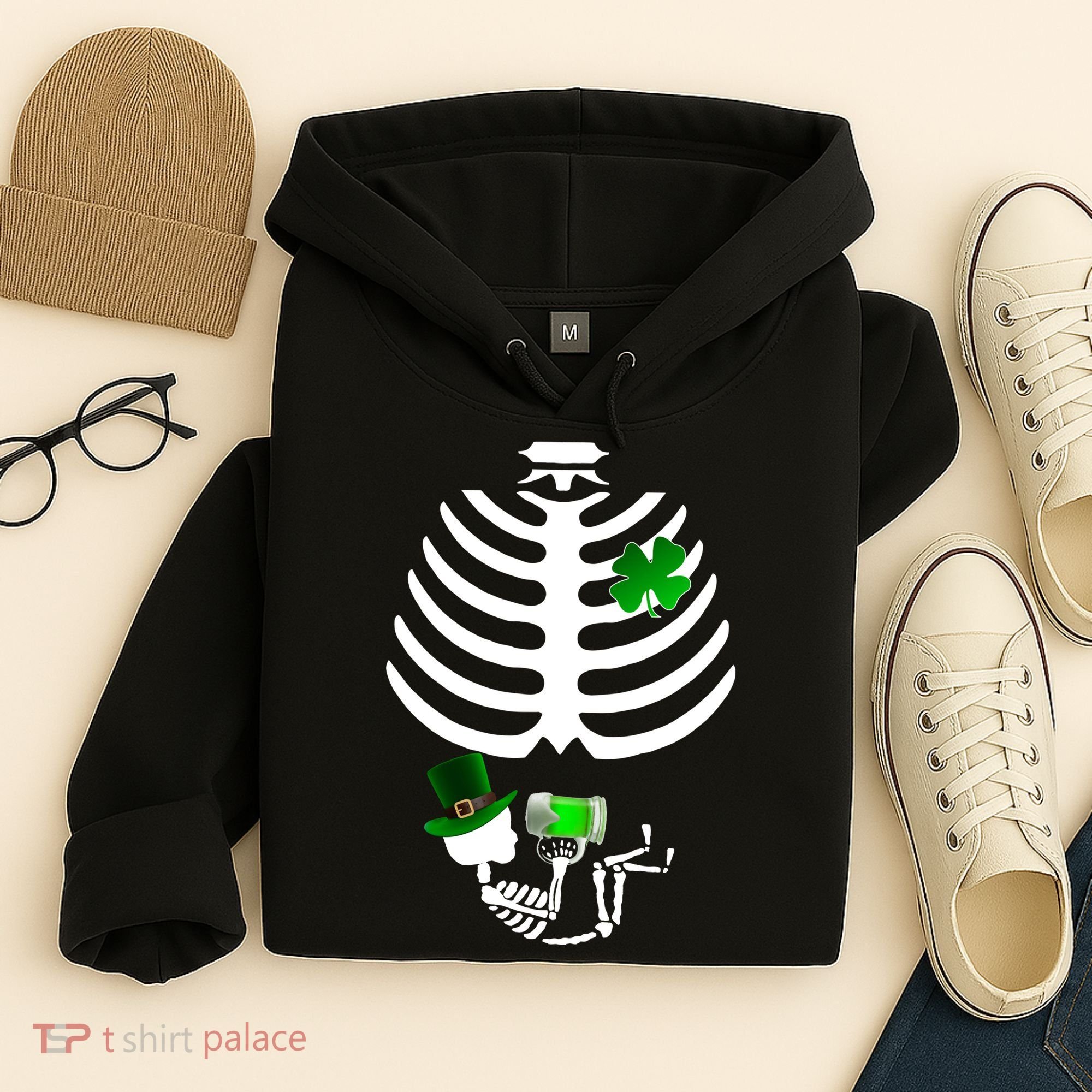 Irish Pregnant Skeleton Baby Beer Hoodie