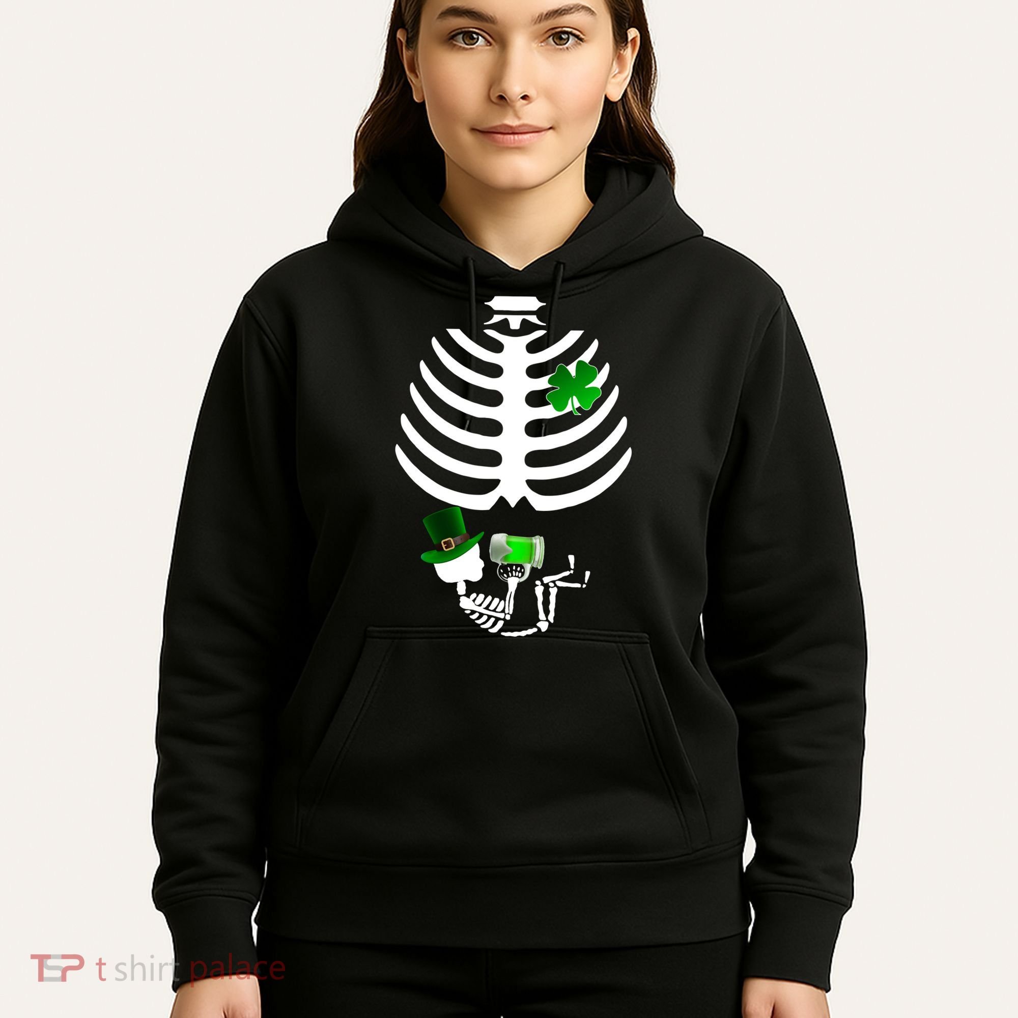 Irish Pregnant Skeleton Baby Beer Hoodie
