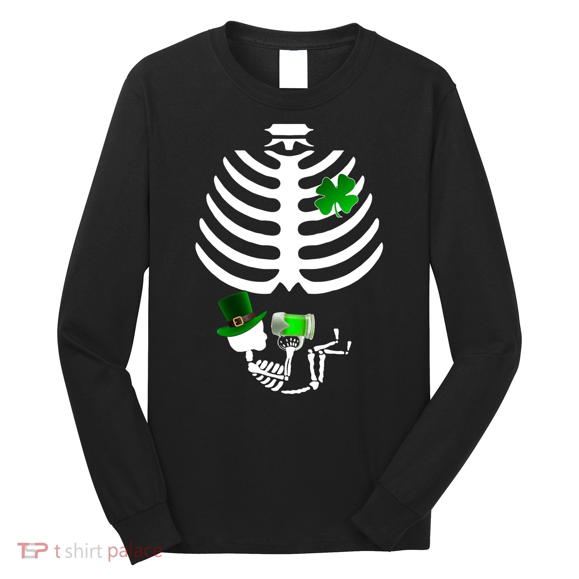 Irish Pregnant Skeleton Baby Beer Long Sleeve Shirt