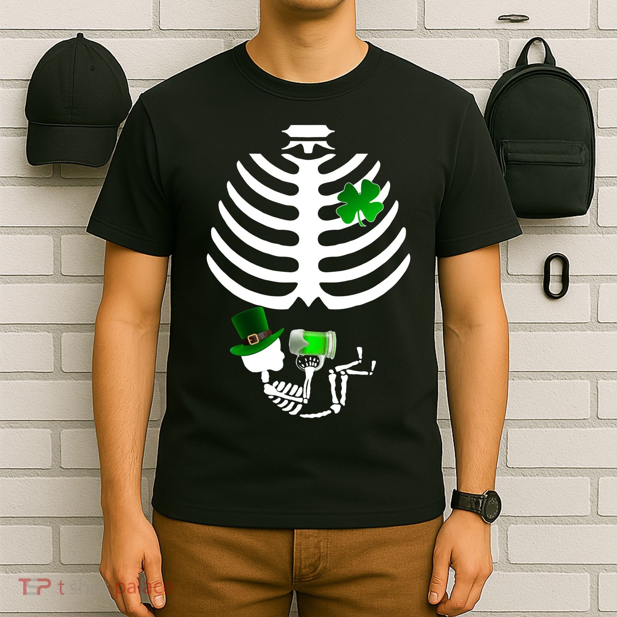 Irish Pregnant Skeleton Baby Beer T-Shirt