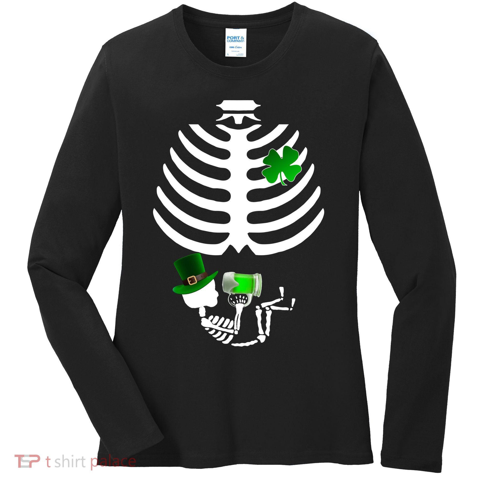 Irish Pregnant Skeleton Baby Beer Women's Long Sleeve Shirt