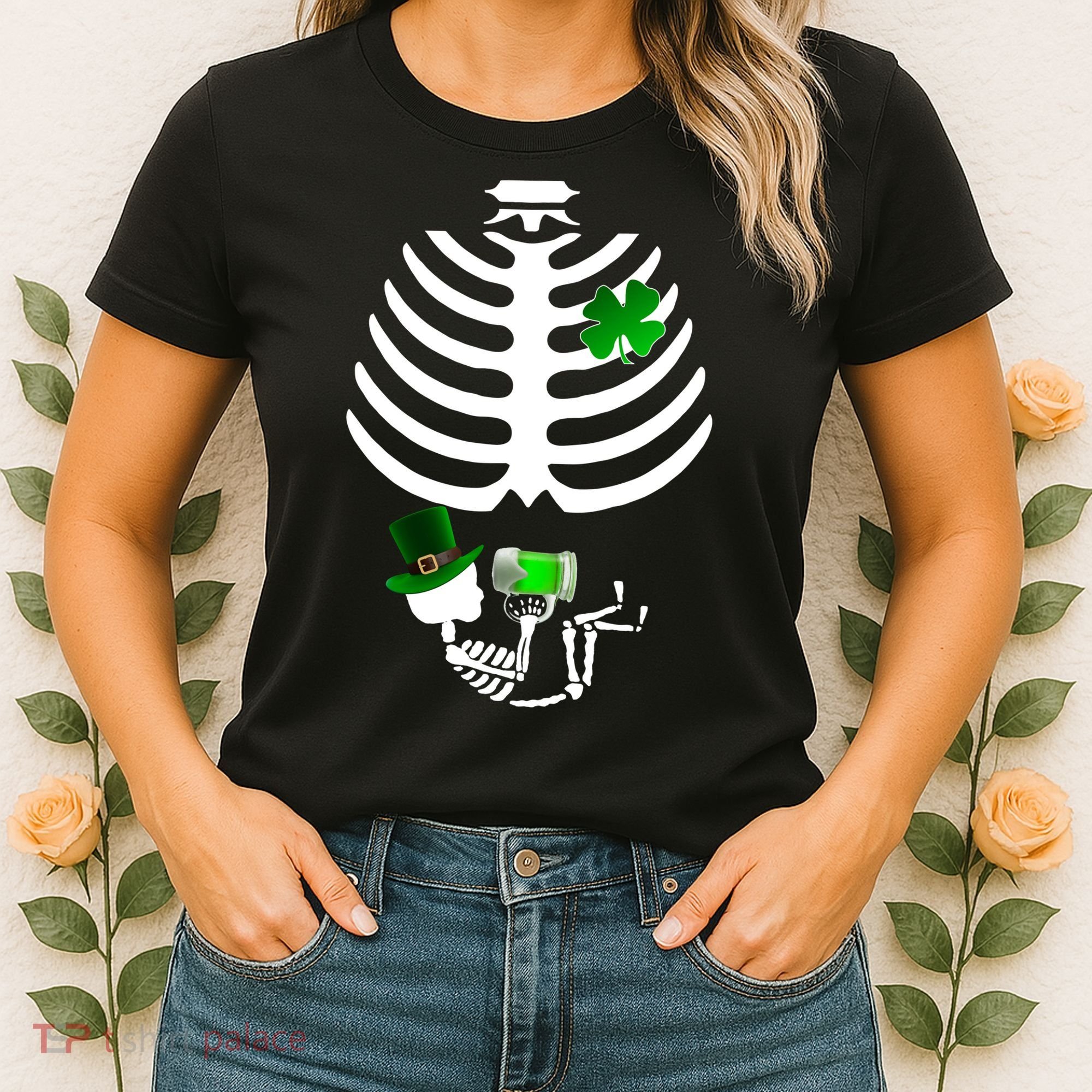 Irish Pregnant Skeleton Baby Beer Women's T-Shirt