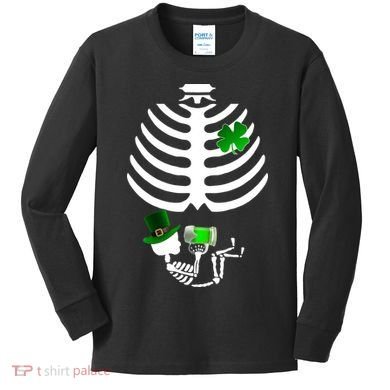 Irish Pregnant Skeleton Baby Beer Kids Long Sleeve Shirt