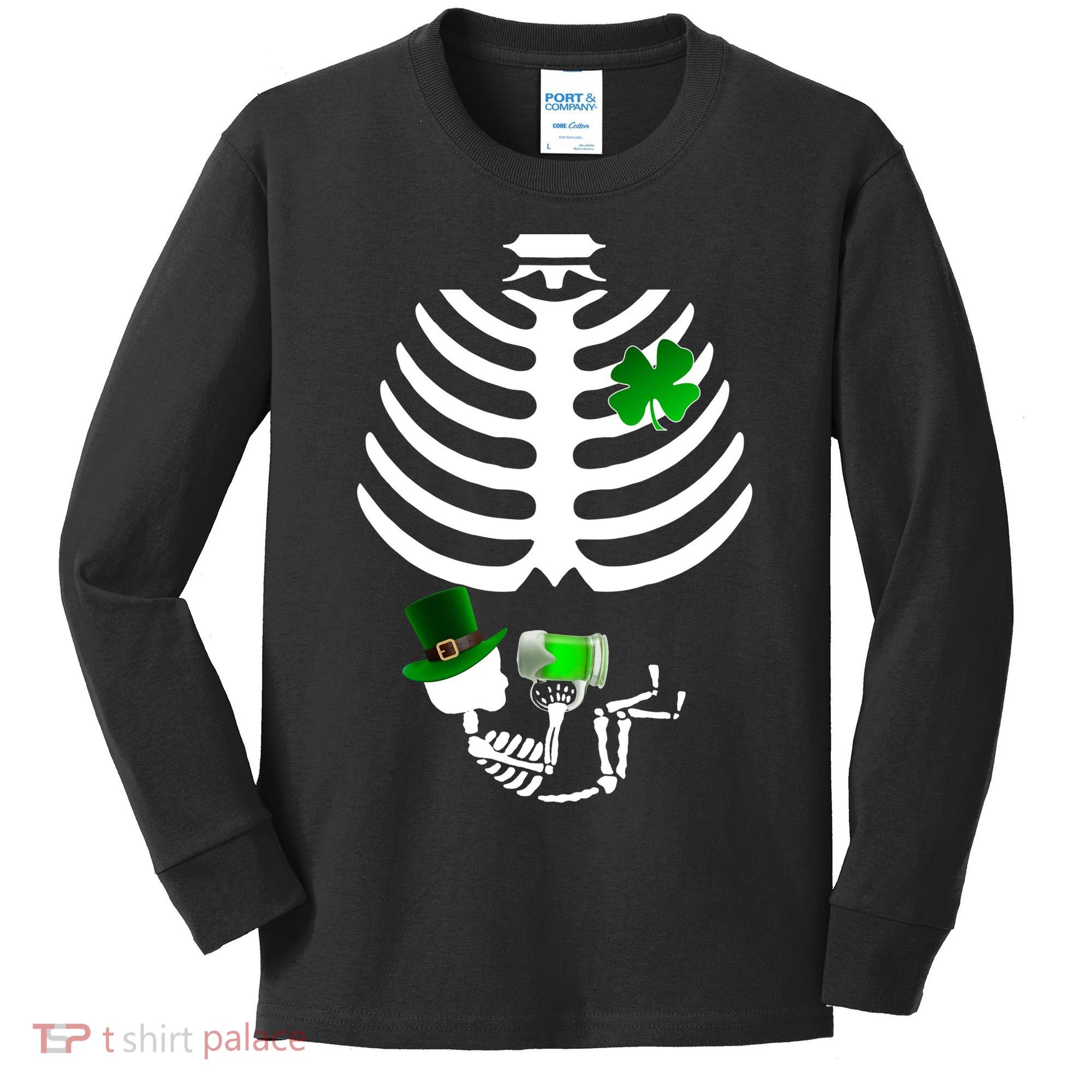 Irish Pregnant Skeleton Baby Beer Kids Long Sleeve Shirt