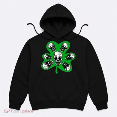 Irish Shamrock Clover Skulls Hoodie