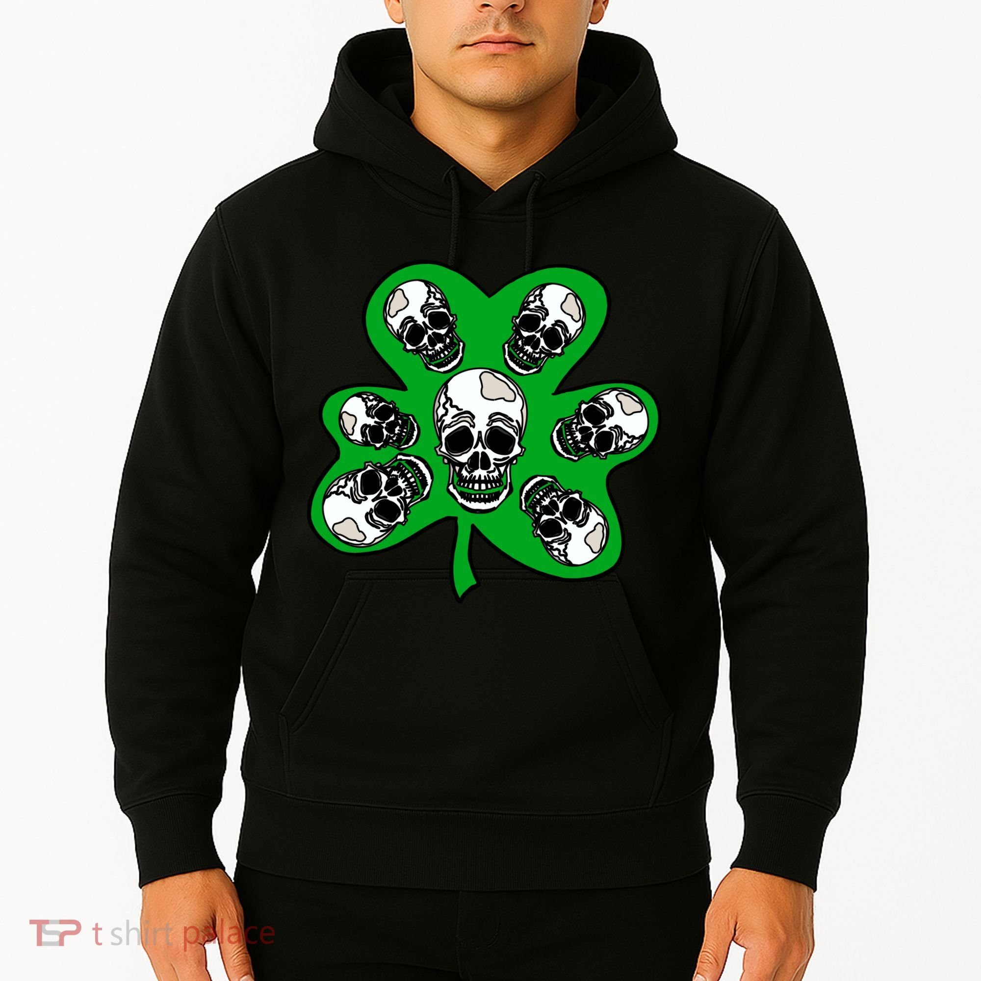 Irish Shamrock Clover Skulls Hoodie