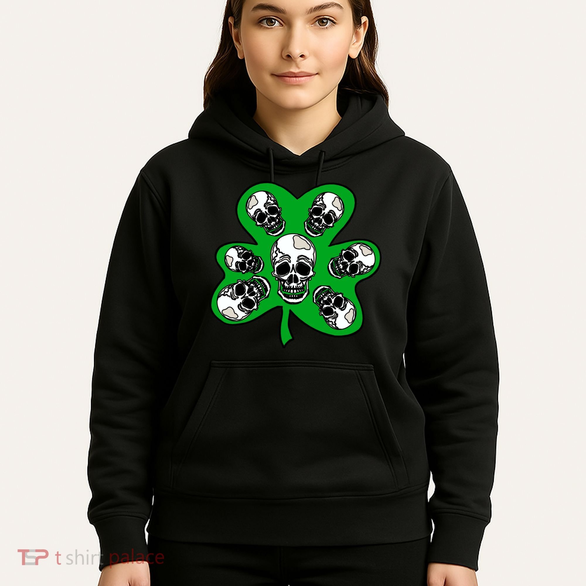 Irish Shamrock Clover Skulls Hoodie