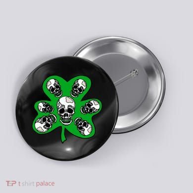 Irish Shamrock Clover Skulls Button