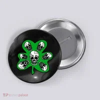 Irish Shamrock Clover Skulls Button thumb 0