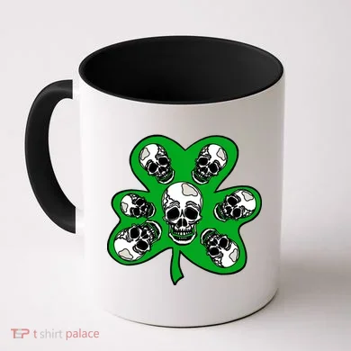 Irish Shamrock Clover Skulls Coffee Mug