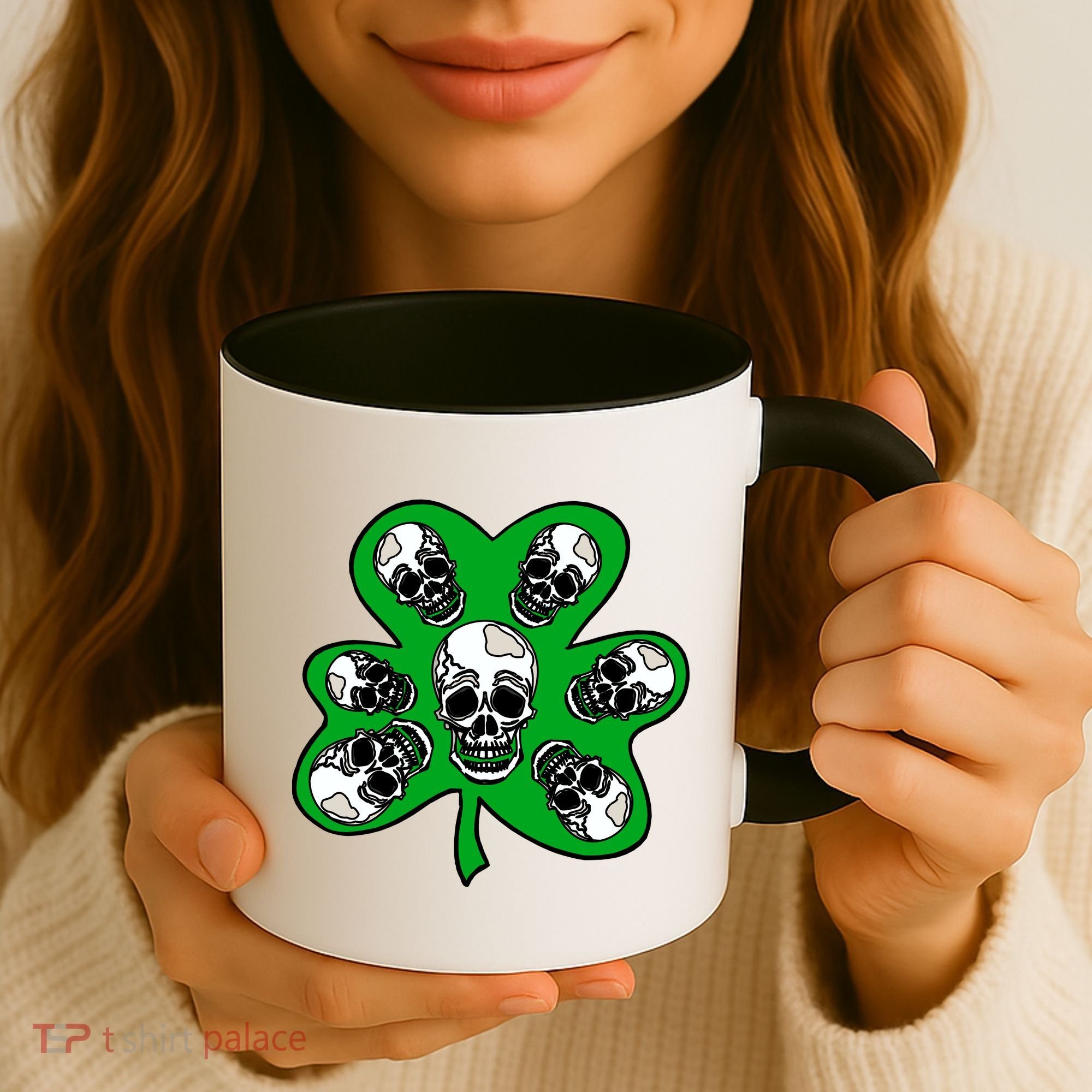 Irish Shamrock Clover Skulls Coffee Mug