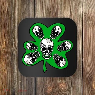 Irish Shamrock Clover Skulls Coaster