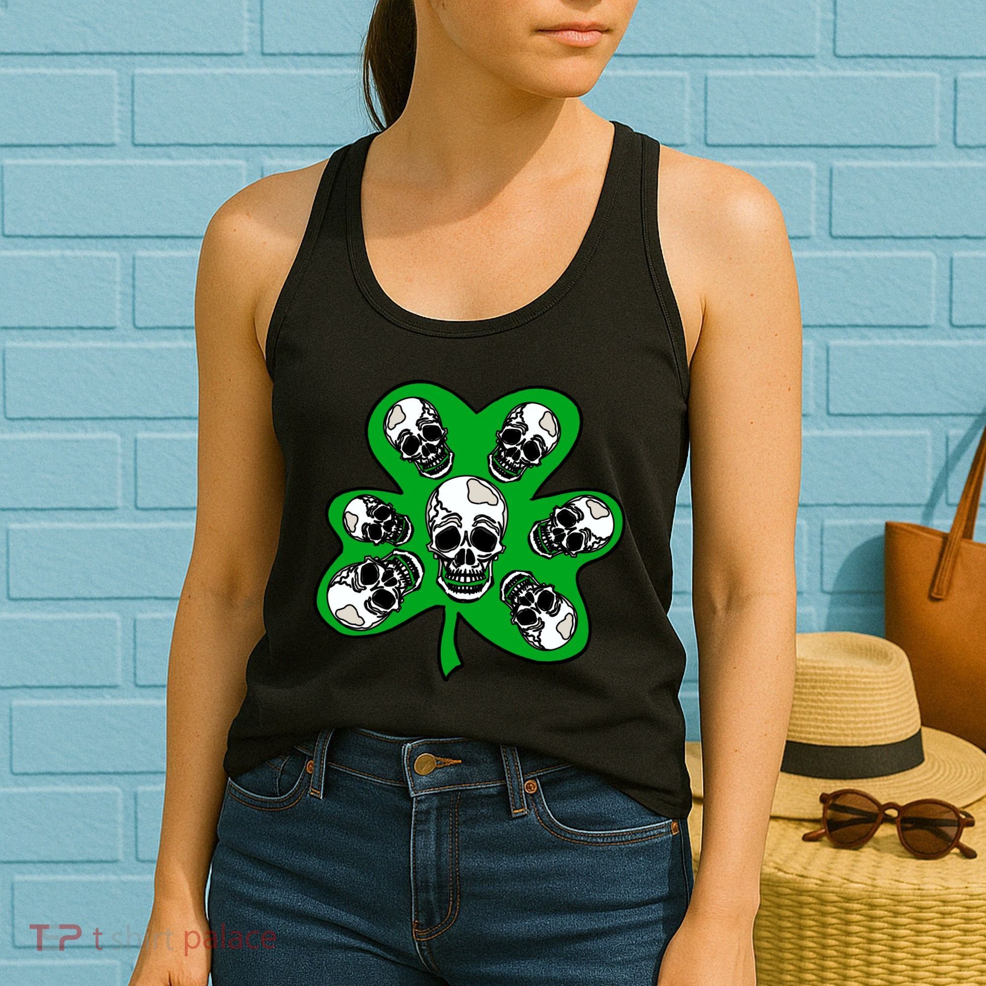 Irish Shamrock Clover Skulls Women's Tank Top