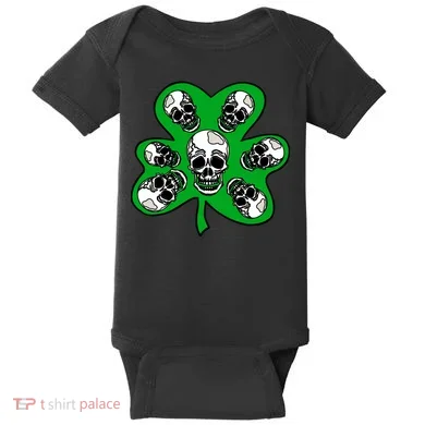 Irish Shamrock Clover Skulls Baby Bodysuit
