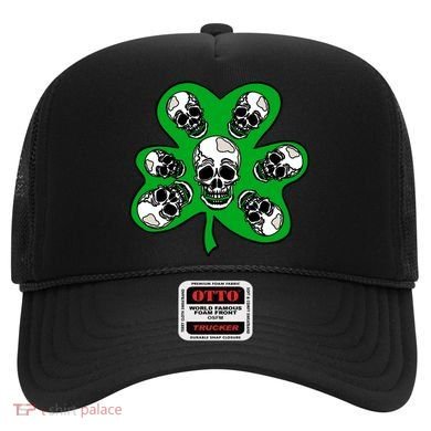Irish Shamrock Clover Skulls Hat