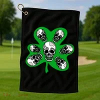 Irish Shamrock Clover Skulls Golf Towel thumb 1