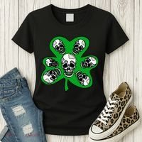 Irish Shamrock Clover Skulls Women's T-Shirt thumb 3