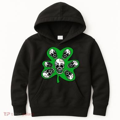 Irish Shamrock Clover Skulls Kids Hoodie