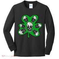 Irish Shamrock Clover Skulls Kids Long Sleeve Shirt thumb 0
