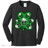Irish Shamrock Clover Skulls Kids Long Sleeve Shirt thumb 0