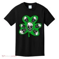 Irish Shamrock Clover Skulls Kids T-Shirt thumb 0