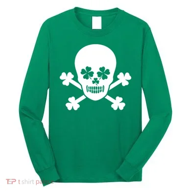 Irish Shamrock Skull Long Sleeve Shirt