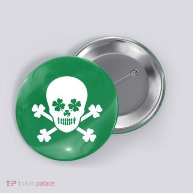 Irish Shamrock Skull Button
