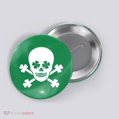 Irish Shamrock Skull Button