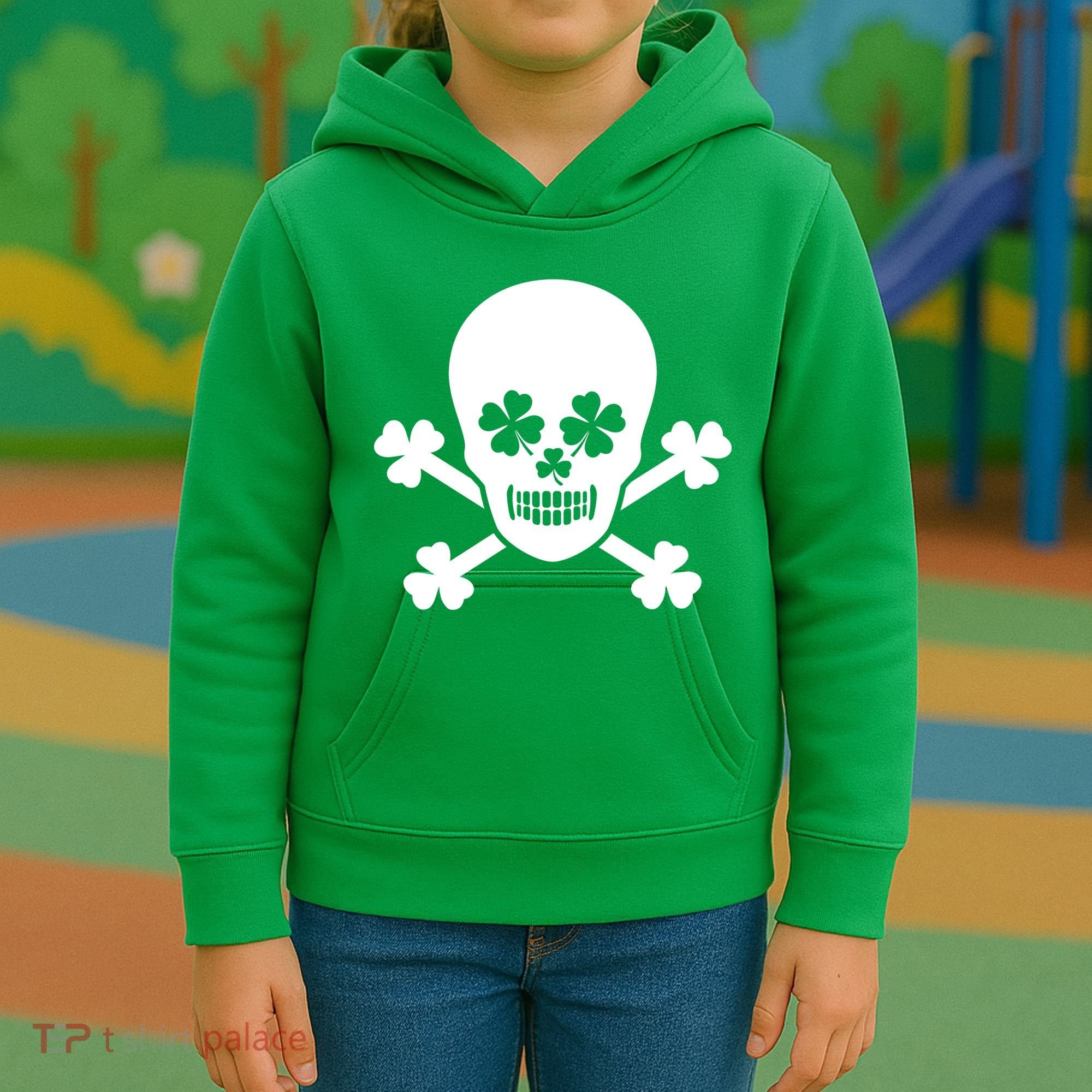 Irish Shamrock Skull Kids Hoodie