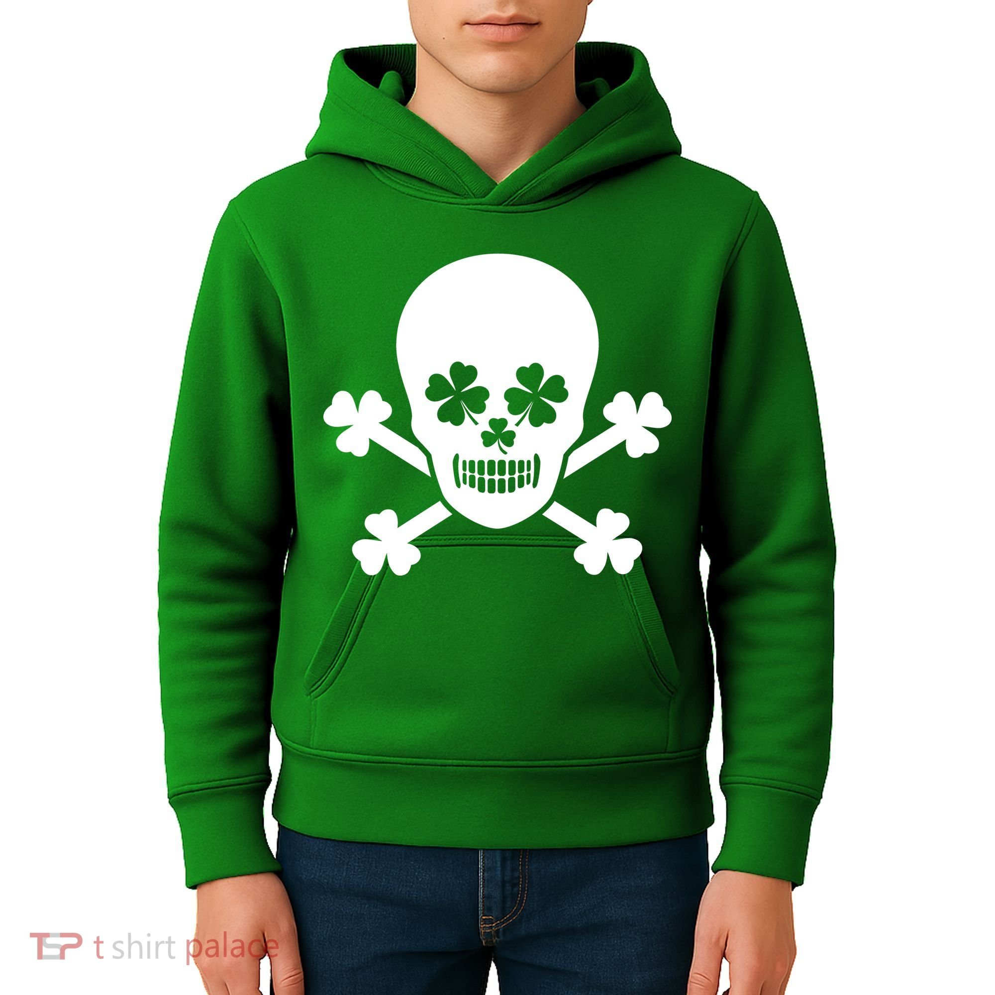 Irish Shamrock Skull Kids Hoodie