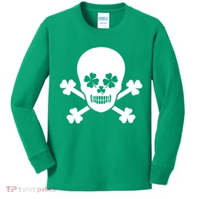 Irish Shamrock Skull Kids Long Sleeve Shirt