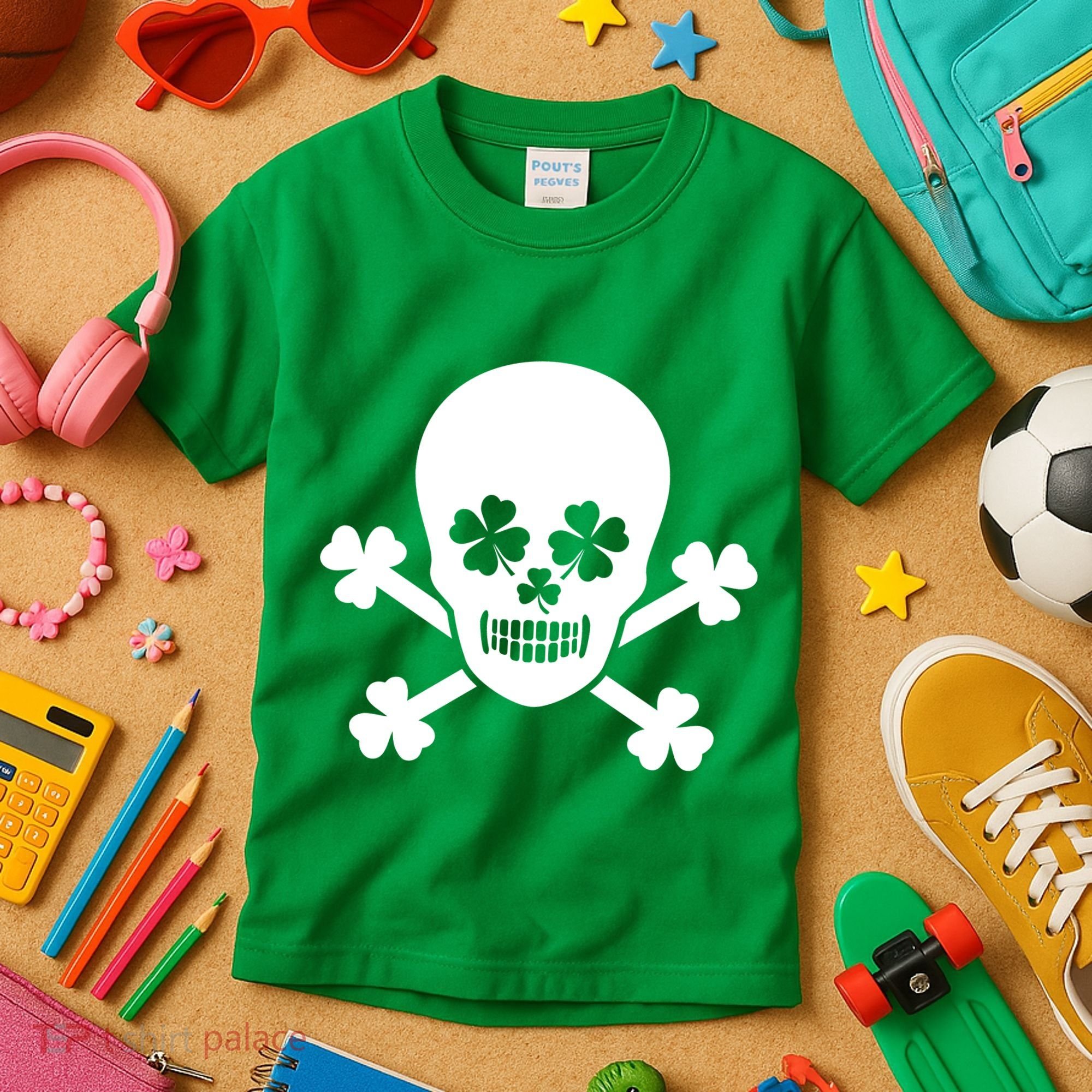 Irish Shamrock Skull Kids T-Shirt