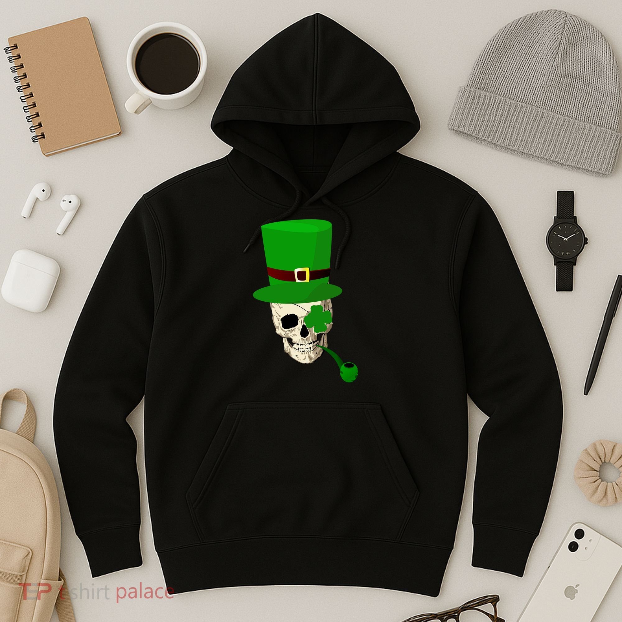 Irish Skull Smoking A Pipe Hoodie