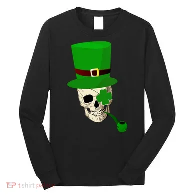 Irish Skull Smoking A Pipe Long Sleeve Shirt