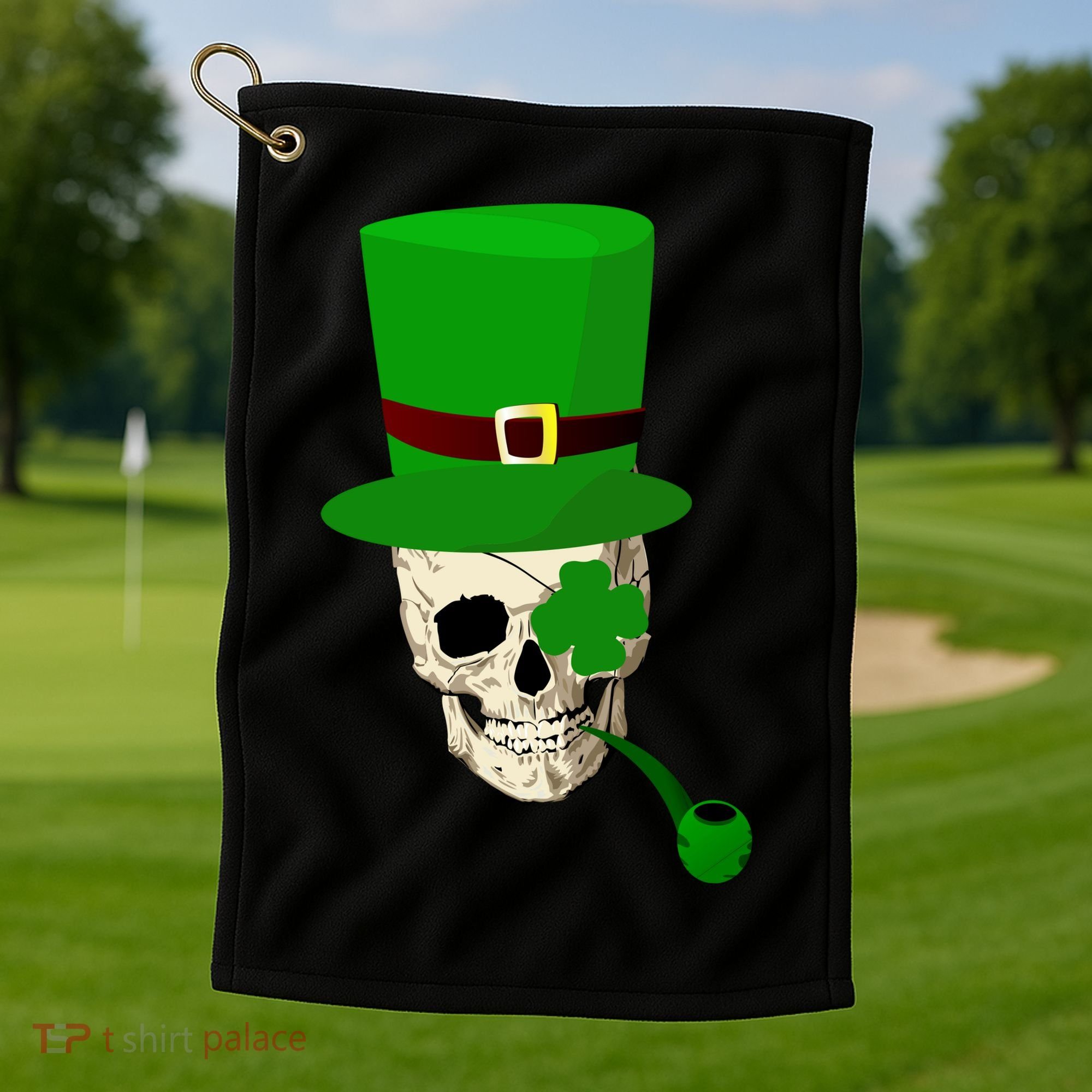 Irish Skull Smoking A Pipe Golf Towel