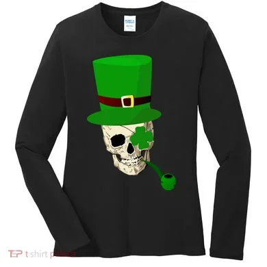 Irish Skull Smoking A Pipe Women's Long Sleeve Shirt