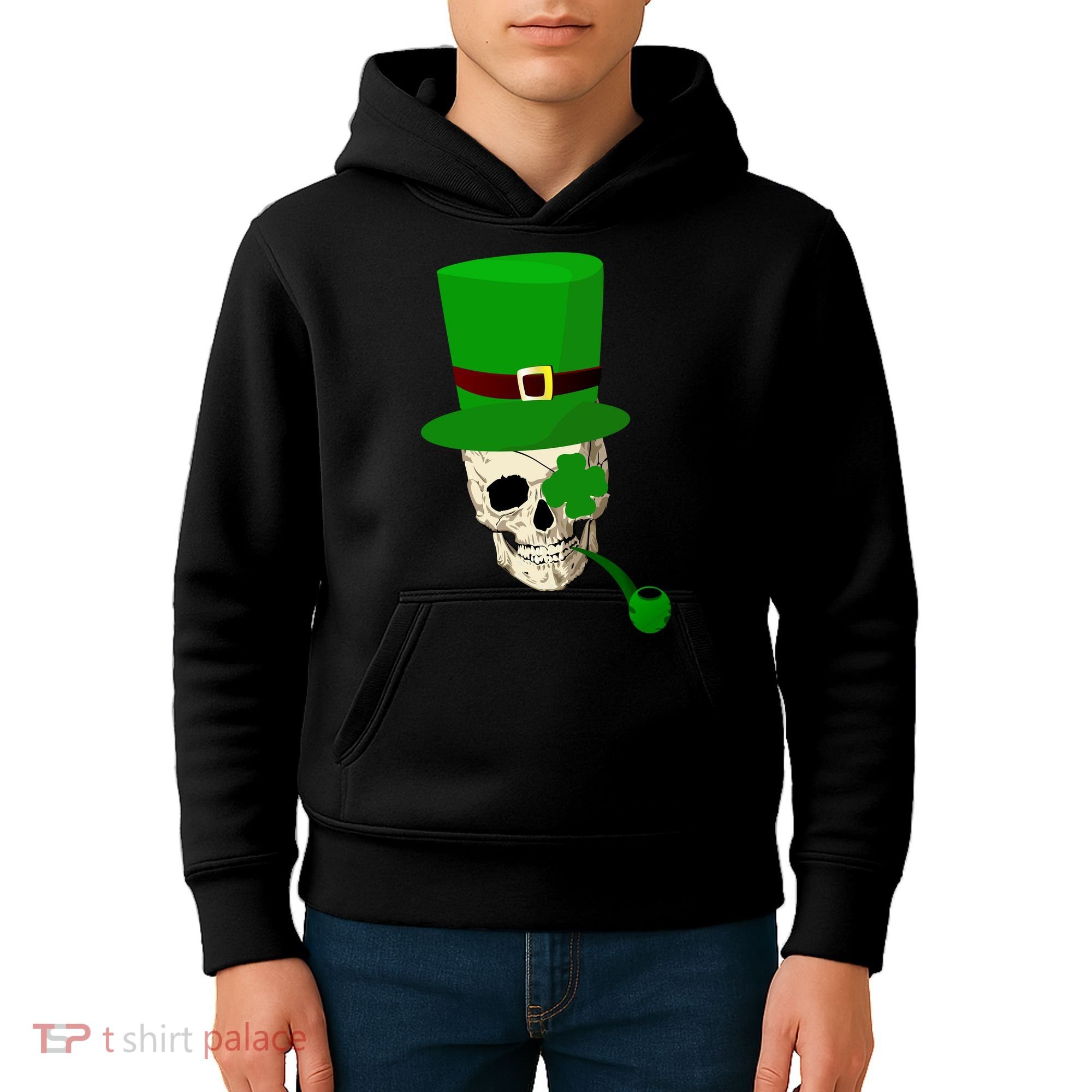 Irish Skull Smoking A Pipe Kids Hoodie